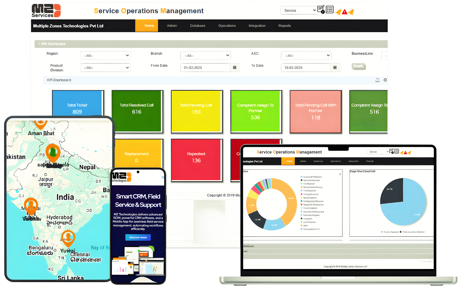 Service CRM software dashboard by Multiple Zones Technologies Pvt. Ltd – Powerful and user-friendly solution for service and sales automation.
